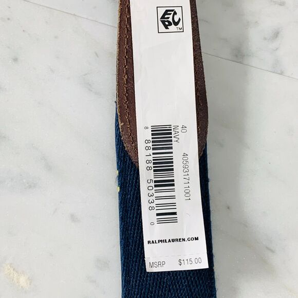 POLO RALPH LAUREN Belt Men 40" Navy Blue Preppy Bear w Stripes Fits: 40"-44" NWT - Picture 7 of 8